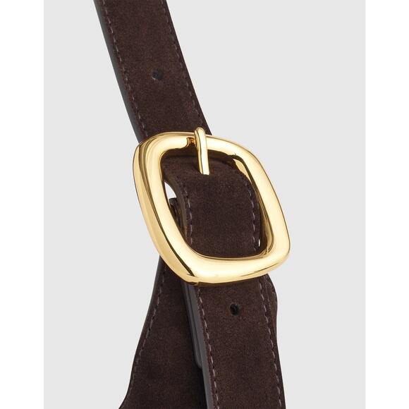 NWT Madewell The Sculptural-Buckle Shoulder Bag Suede Dark Carob Brown - Picture 3 of 4